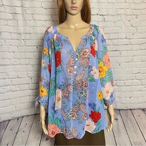 NWT New Figueroa & Flower Floral Blouse 3/4 Sleeve Size 2X